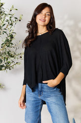 Zenana Full Size Round Neck High-Low Slit Knit Top - Stylish & Comfortable Women's Top